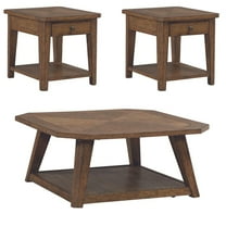 Liberty Furniture 3 Pc Set for Living Room -Octagonal Cocktail Table, 2 End Tables-Amber Brown Oak