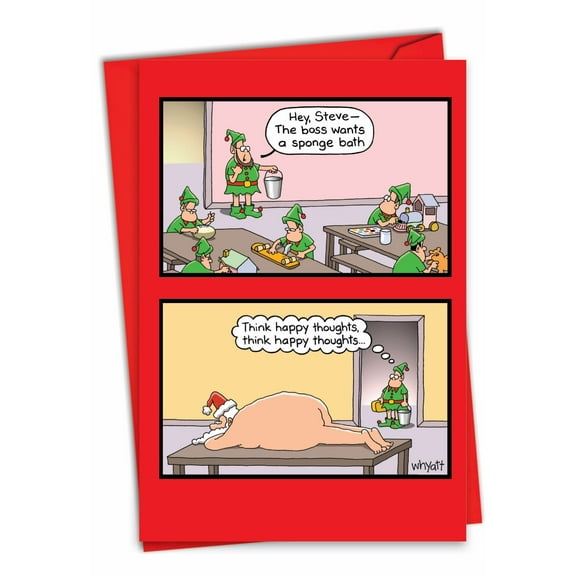 1 Funny Christmas Card with Envelope - Sponge Bath C7106XSG