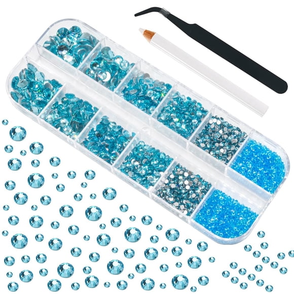 4010 piezas de diamantes de imitación de color aguamarina, color azul lago, para maquillaje, cristal K9, 6 tamaños (1,6-6 mm) a SS30, redondo, con parte trasera plana, color azul agua, piedras precios