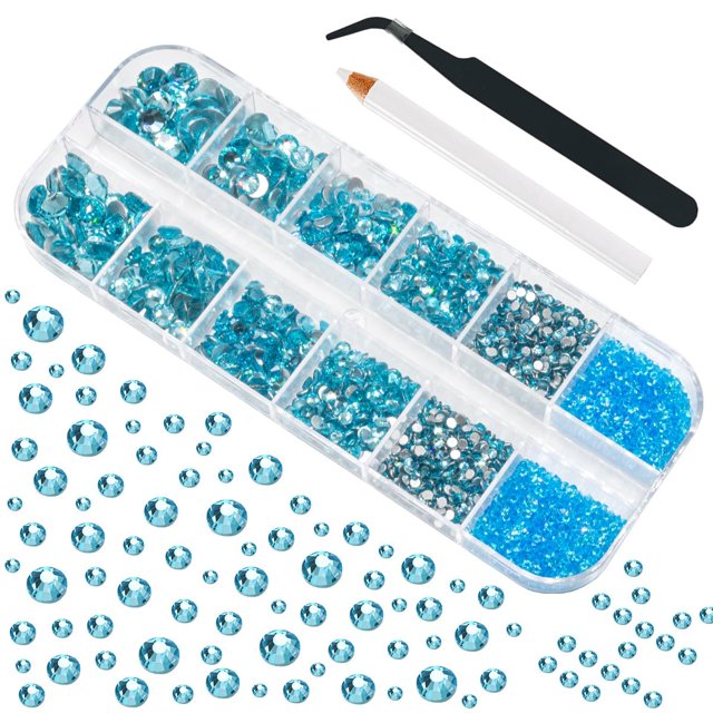 4010 piezas de diamantes de imitación de color aguamarina, color azul lago, para maquillaje, cristal K9, 6 tamaños (1,6-6 mm) a SS30, redondo, con parte trasera plana, color azul agua, piedras precios