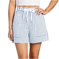 thumbnail image 5 of Women's Solid Color Striped Drawstring Elastic Waist Pants with Multi-Pockets, Soft Polyester Shorts for Casual Summer Travel & Active | TruBelle,Blue L, 5 of 6