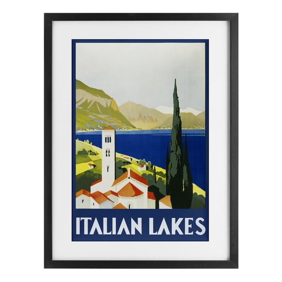 Stupell Industries Italian Lakes Retro Scenery Black Framed Print Under Glass design by PIDDIX, 20 x 14