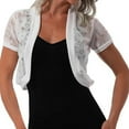 thumbnail image 2 of Ediodpoh Ladies Casual Summer Versatile Short Sleeved Chiffon Shawl with Hollowed Out Lace Cardigan Cover Up White, 2 of 4