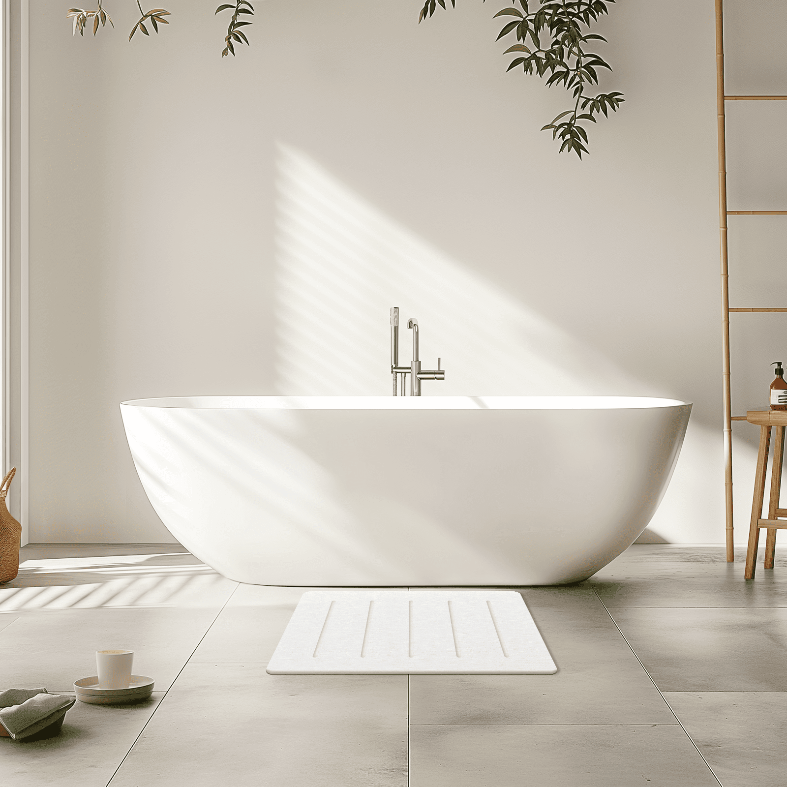 OTHWAY Stone Bath Mat Large, 32" x 20" Diatomaceous Earth for Bathroom, Super Absorbent Quick Drying Non-Slip Diatomite Shower Mat (White Grey)