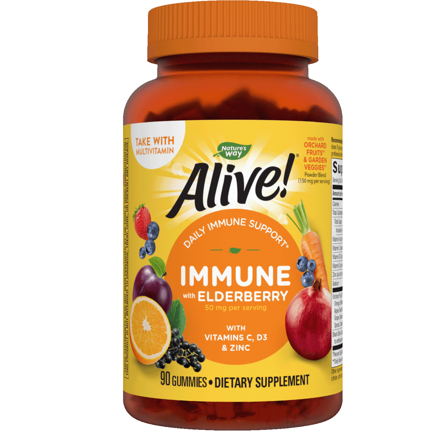 Nature's Way Alive! Immune Gummies, with Zinc, Vitamin C, Elderberry, 90 Gummies