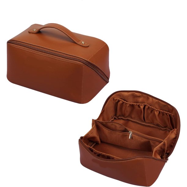 Bolsas de Aseo para Mujeres Bolsa de Cosméticos Impermeable Neceser de Viaje Gran Capacidad Neceser de Aseo Maquillaje Organizador para Vacación Baño y Viajes Marrón