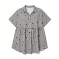 thumbnail image 3 of ClodeEU Women's Striped Embroidered Plus Size Print Short Sleeve Peplum Blouse, Casual Button Down Summer Shirt Black,Women's Plus L, 3 of 6