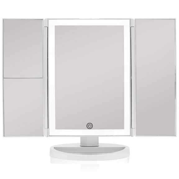 OUSITAI Backlit Makeup Vanity Mirror 36 LED Lights Touch-Screen Light Control, Tri-Fold 1/2/3X Magnification, Portable High-Definition Clarity Cosmetic Light Up Magnifying Mirror(Arctic White)