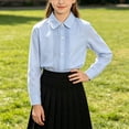 thumbnail image 4 of BaoFuBaoMei Button down Shirt Girls Back to School Cotton Solid Color Long Sleeve Tops Slim Collared Fall Outfits for School Daily Wear Outdoor, 4 of 6