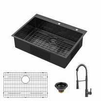 30x22 Inch Gunmetal Black Drop in Topmount 18 Gauge Stainless Steel  Single Bowl Kitchen Sink with Pull Out Faucet