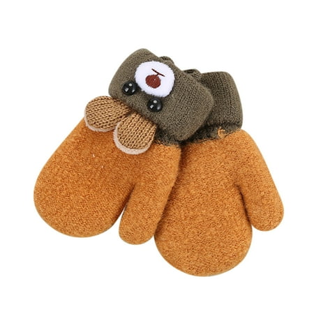 

Heiheiup 0-3 Warm Keep Velvet Cartoon Double Wool Old Knitted Children Gloves Bear Layer Plus Years Ear Gloves Mittens Toddler