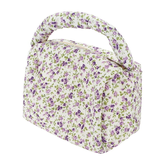 Unique Bargains 1 Pc Women Floral Handheld Travel Makeup Bag for Vacation Business Travel Purple Polyester