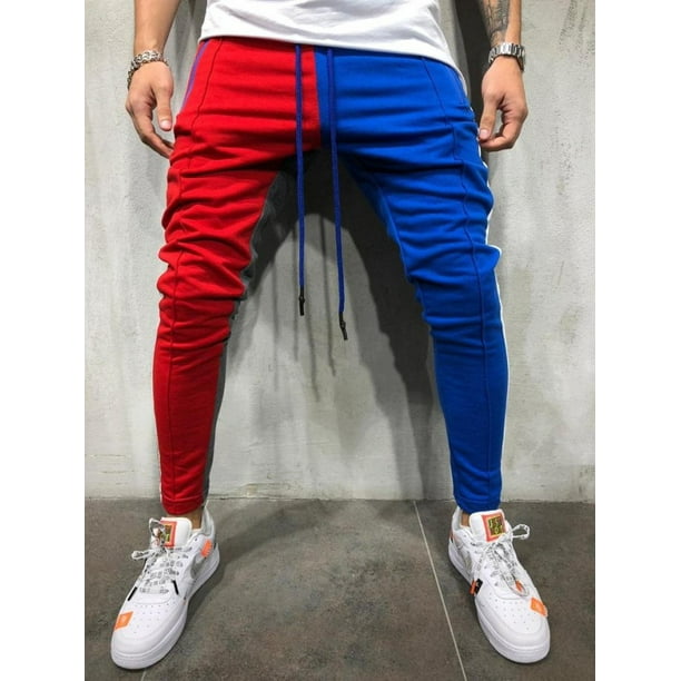 Luiryare - Mens Jogging Pants Fashion Color Block Plaid Patchwork Slim Fit Sports Hip Hop