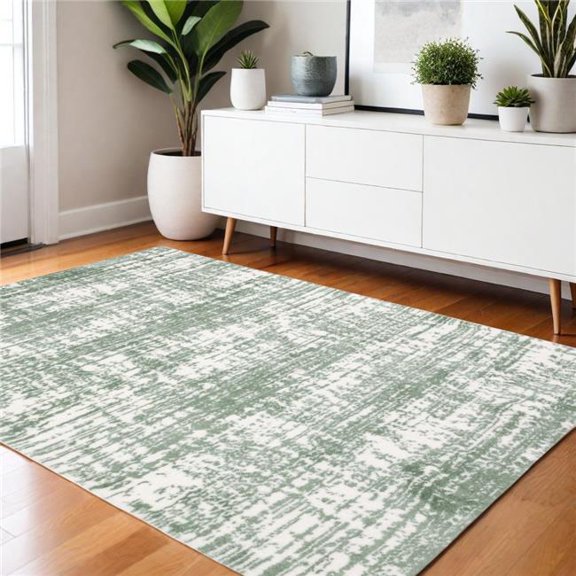 HomeRoots 575075 4 x 6 ft. Abstract Rectangle Area Rug, Green & Ivory