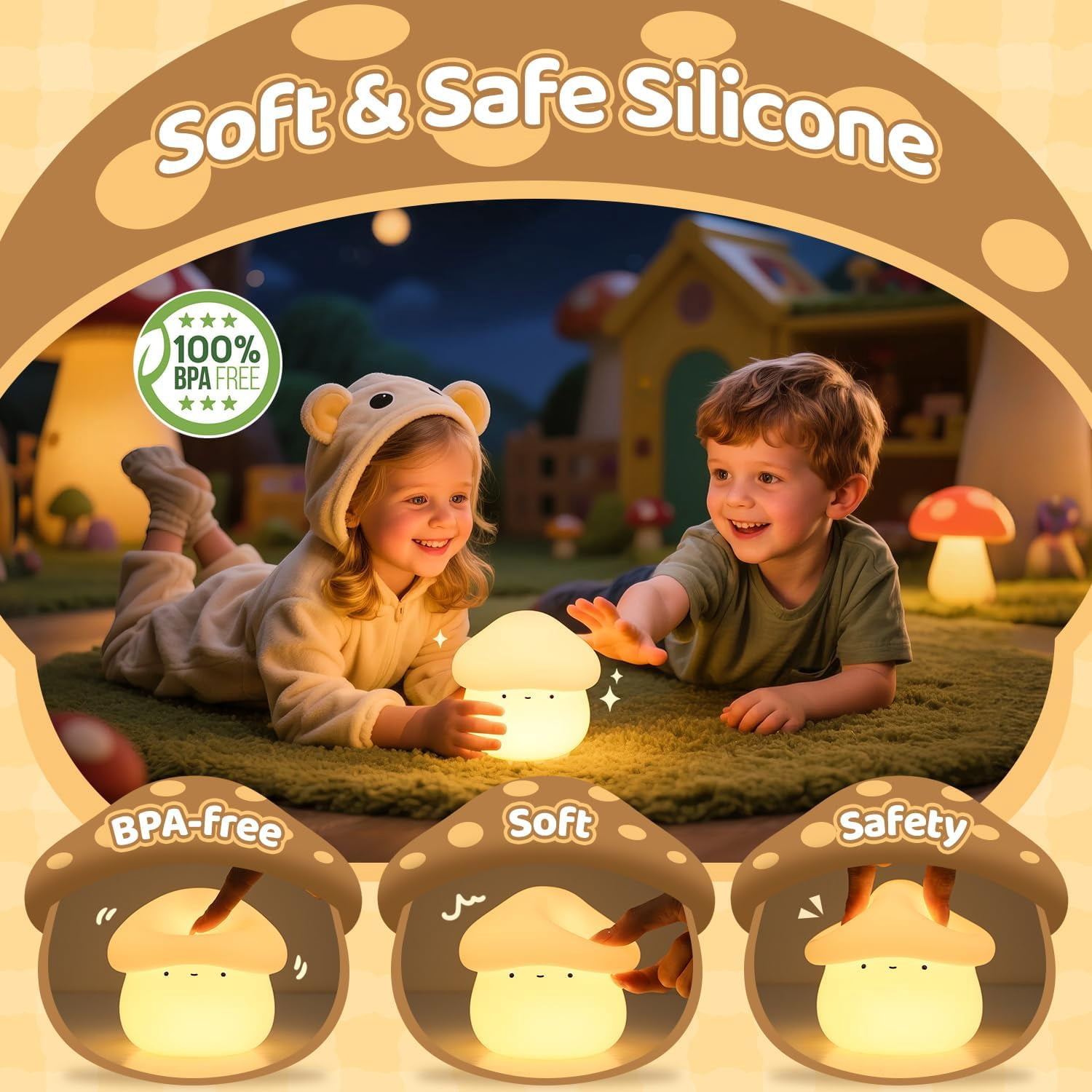 CATPAN Mushroom Lamp, Timer Mushroom Night Light for Kids, Dimmable & Easy Control Cute Lamp, Squishy Silicone Nightlight, Rechargeable Night Light for Baby Nursery, Cute Gifts Kawaii Decor