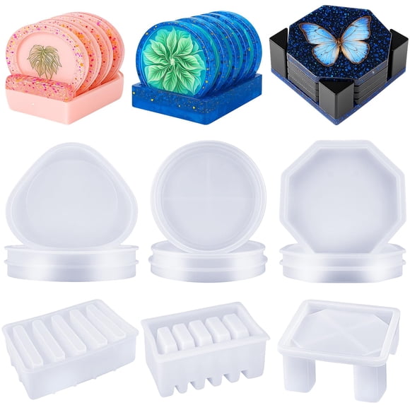 Juego de Moldes para Posavasos de Resina SHORE RESIN Triangular, Redondo y Octogonal