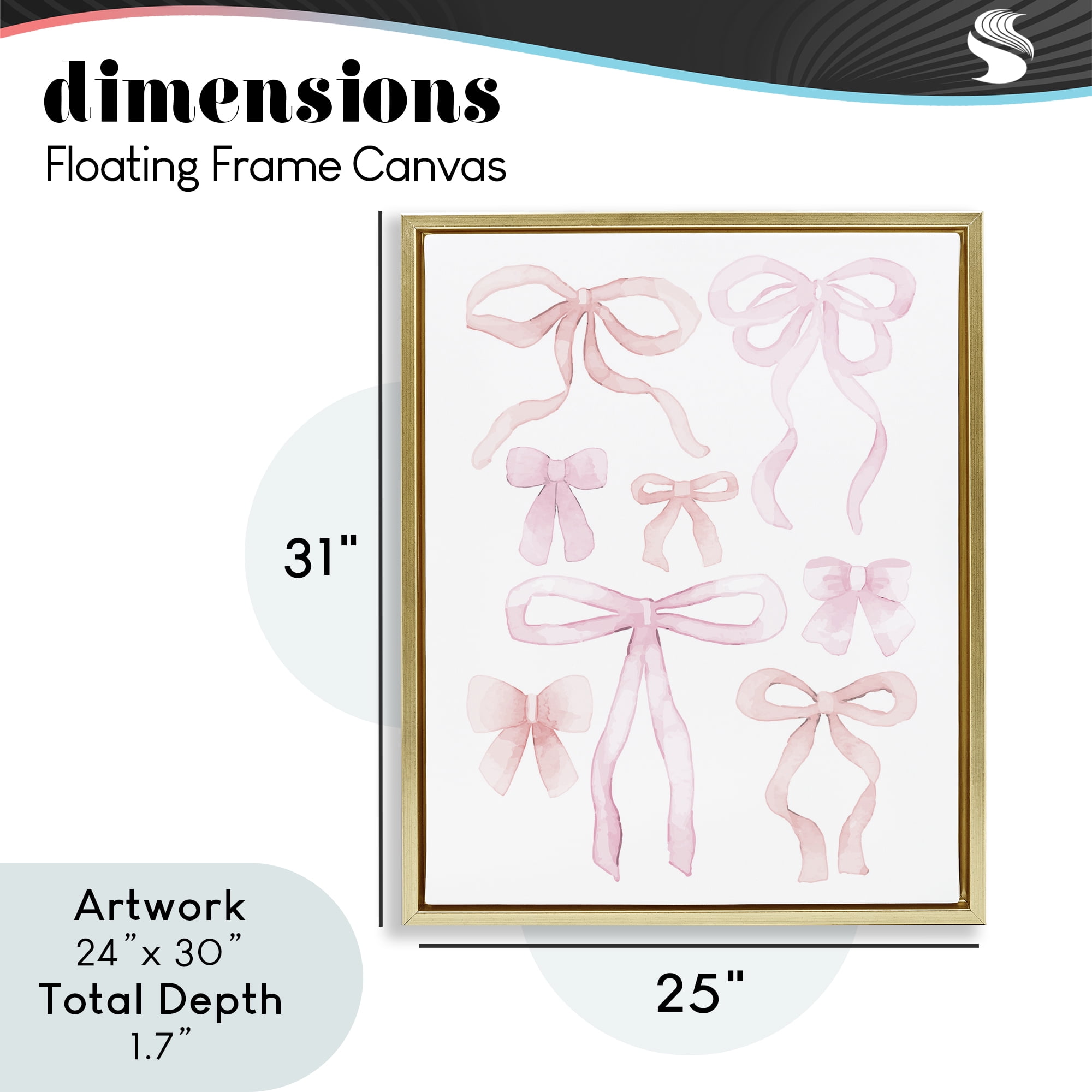 Feminine Chic Bows Gold Framed Floater Canvas Wall Art, design by Kim Allen