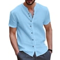 thumbnail image 1 of UKAP Mens T Shirt Stand Collar Tops Short Sleeve Shirts Solid Color Vacation Tee Light Blue 3XL, 1 of 2