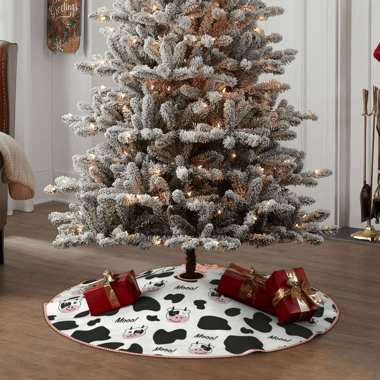 Christmas Tree Skirt Halloween Tree Skirt Cartoon Cute Cow Print Cow Head Halloween Christmas Tree Skirt Mat for Holiday Party Decorations Indoor Outdoor Home Decor 36 inches Walmart