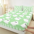 thumbnail image 3 of Manfei Kawaii Ghost Child Full Size Sheets, Green Cartoon Halloween Animal Bed Sheets, Sugar Gothic Style Sheet Sets, Breathable Home Decor, 4pcs, 3 of 7