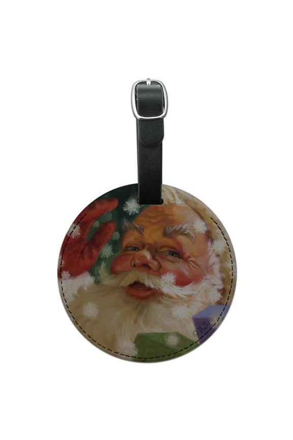 Christmas Holiday Hello Santa Claus Round Leather Luggage Card Suitcase Carry-On ID Tag