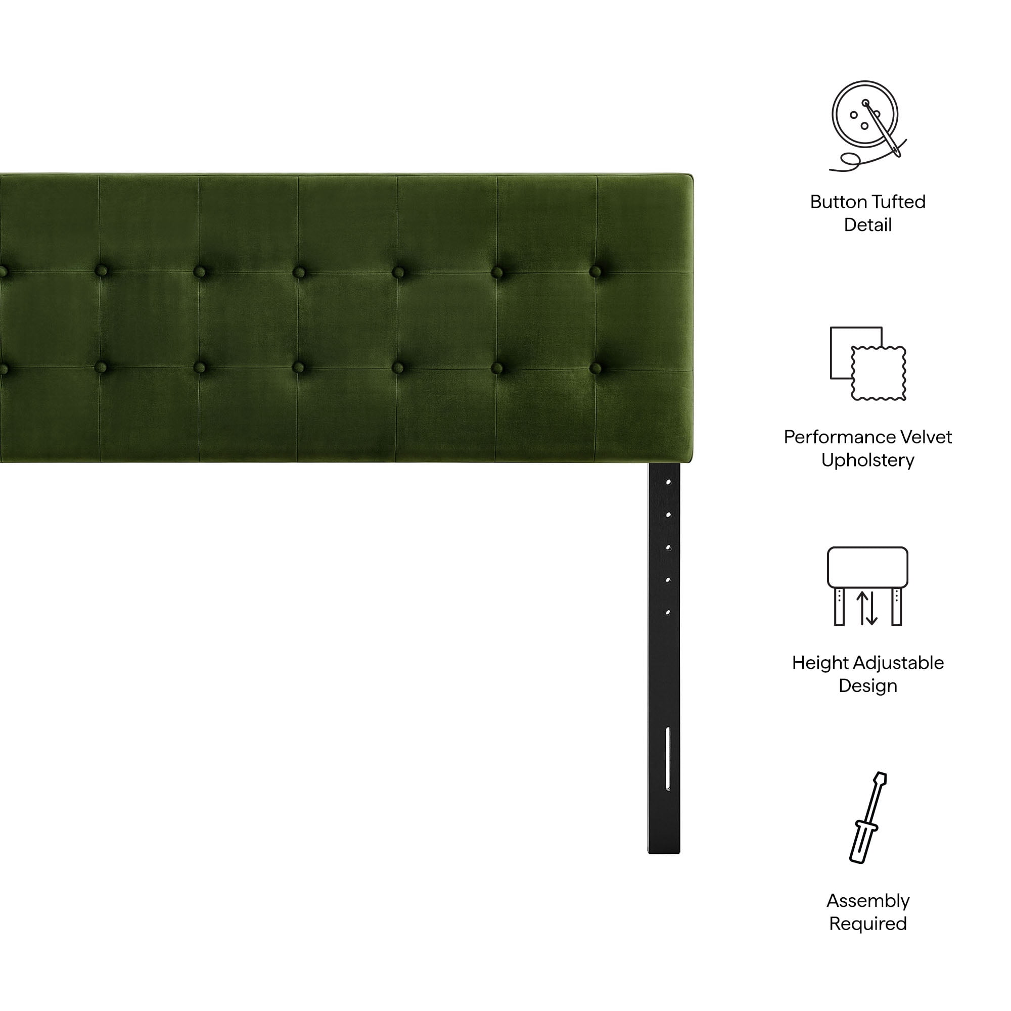 Emily Stain-Resistant Performance Velvet Queen Size Headboard in Moss Green