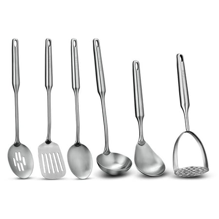 Soltam 6 Piece Stainless Steel Cooking Utensil Set | Integrated Hanging Loops, Dishwasher Safe, Includes Slotted Spoon, Solid Spoon, Rice Spoon, Soup Ladle, Slotted Turner, Potato (Best Price Integrated Dishwasher)