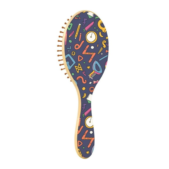 JSTEL Math Cartoon Colorful Hair Brush for Women Men Natural Wood Detangler Brushes for All Hair Types Hairbrush for Wet & Dry