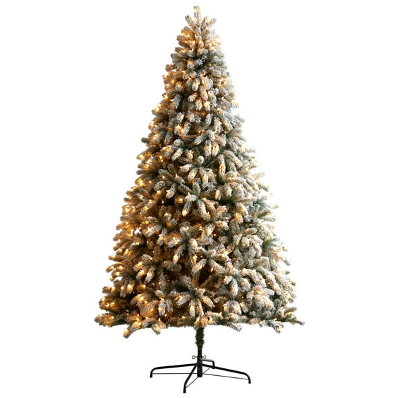 Nearly Natural Clear Prelit LED White Flocked Spruce Artificial Christmas Tree, 9'