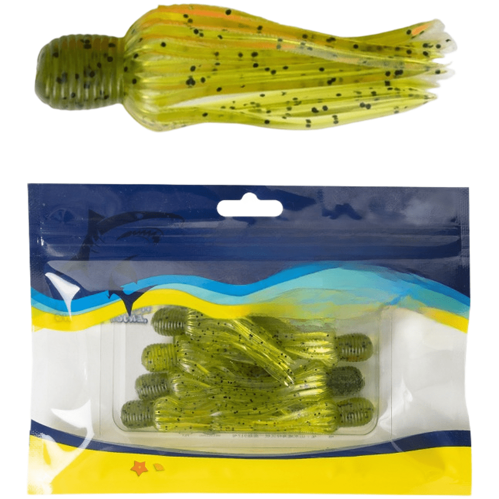 GRIMPEX 7Pcs Squid Soft Fishing Lures Bait Saltwater Bass Tackle for Octopus Imitation Grass Green