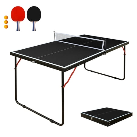 4.5ft Table Tennis Table Foldable & Portable Ping Pong Table Set with Net and 2 Paddles, Indoor Outdoor Game for Family Home Office, Black
