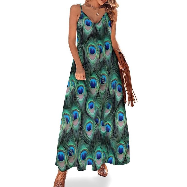 chinese dress ladies Peacock Eye Smocked Maxi Dress in Navy