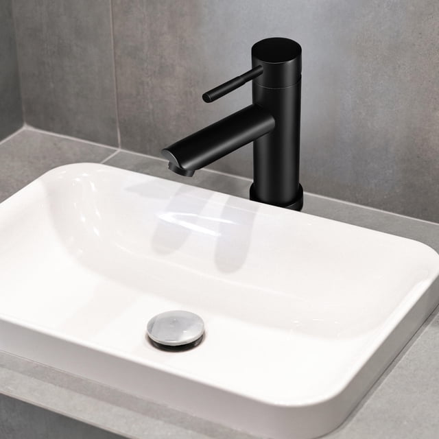 HEALEEP Robinet d'Eau de Salle de Bain à Forme Unique Acier Inoxydable Noir Durable Robinet à une Poignée 1 Ensemble