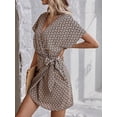 thumbnail image 3 of AURA Women Floral Midi Dress V Neck Tie Waist Summer Short Sleeve Elegant Casual Dress, 3 of 7