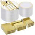 thumbnail image 2 of 600PCS Clear Gold Plastic Plate Set (100 Guests), Plastic Plates for Party Wedding Birthday, Disposable Dinnerware Set of 200 Plates, 200 Forks, 100 Spoons, 100 Knives for Christmas, 2 of 8
