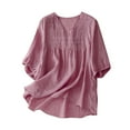 thumbnail image 2 of Aloohaidyvio Womens Tops under $10,Womens Summer Cotton Linen Solid Color Casual Loose Five Points Sleeve Top T-shirt Blouse, 2 of 6