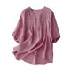 thumbnail image 2 of ICHUANYI Clearance Womens Color Casual Loose Fashion T-ShirtFive Cent Sleeve Button Tops Cotton And Linen Blouse(Pink, L) ICHUANYI WER2023080909932, 2 of 7
