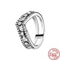 thumbnail image 1 of Anillos de plata de ley 100% 925 auténtica para mujer, corona, corazón, flor, ala, circonita transparente, brillante, Pantaro CZ, joyería de aniversario, 1 of 4