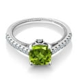 thumbnail image 2 of Gem Stone King 925 Sterling Silver Green Peridot and White Created Sapphire Engagement Ring for Women (2.00 Cttw, Cushion Gemstone Birthstone, Available in Size 5, 6, 7, 8, 9), 2 of 5
