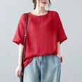 thumbnail image 2 of Fanxing Shirts To Hide Belly Women Plus Size Red Elbow Sleeve Tshirts Loose Fitting Blouses Dressy Casual Vacation Tunic Tops, 2 of 6