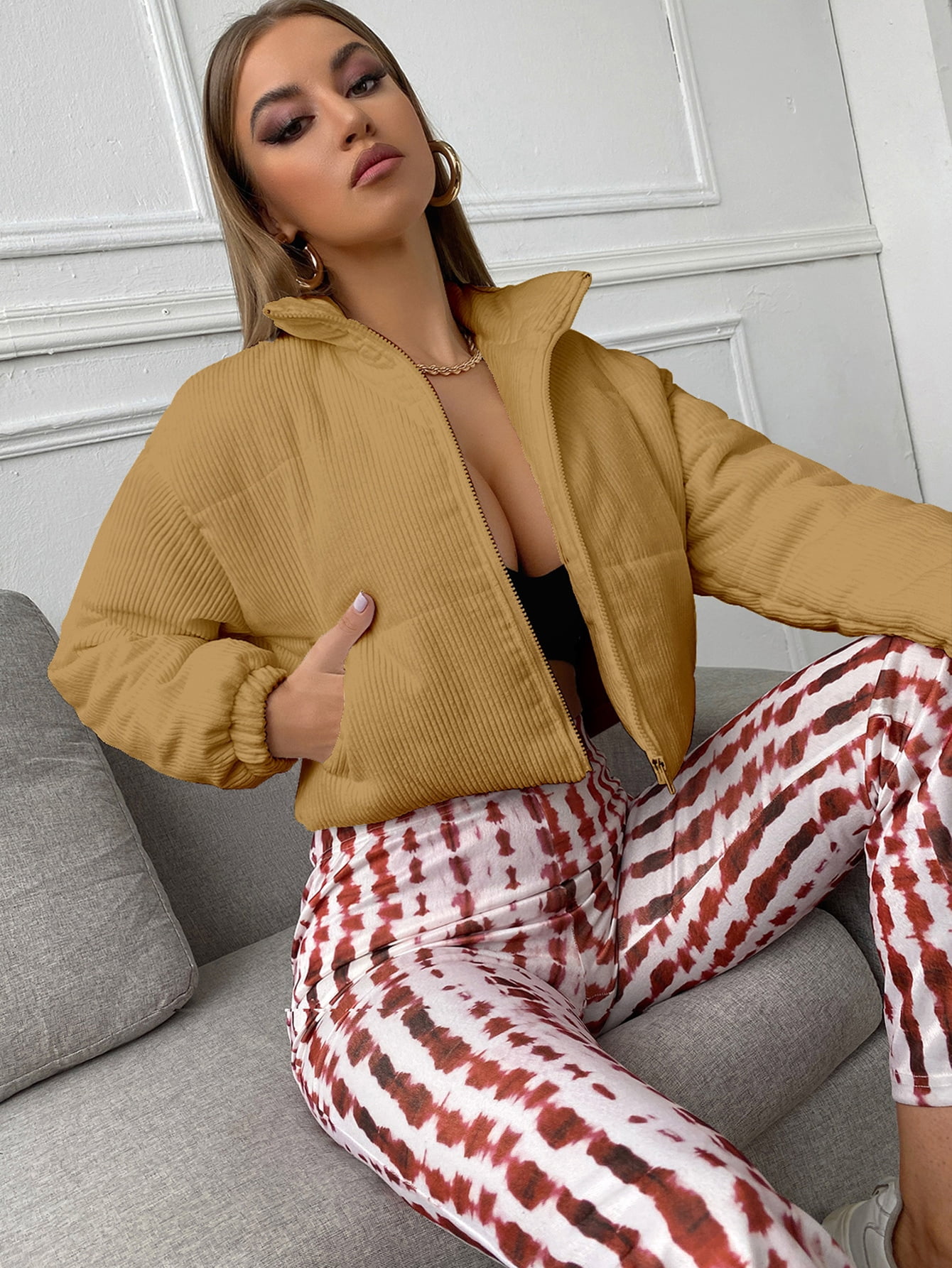 Women's Corduroy Drop Shoulder Puffer 