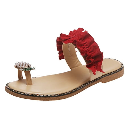 

Noarlalf sandals for women dressy summer Women Flat Pineapple Toe Pearl Bohemian Casual Shoes Beach Sandals Slippers womens sandals