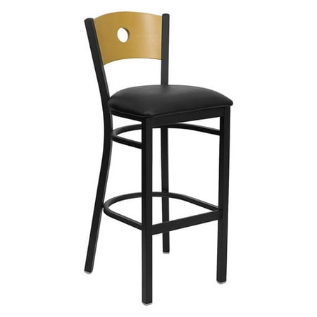 Metal Circle Back Bar Stool 32", Black and Natural