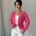 thumbnail image 6 of Women'S Crochet Cardigan V Neck Long Sleeve Decorated Button Down Knit Sweater Tops Rose Red L, 6 of 9