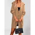 thumbnail image 6 of Women'S Solid Color Long-Sleeved Lapel Pocket Cardigan Three-Button Mid-Length Sweater Coat Khaki S, 6 of 8