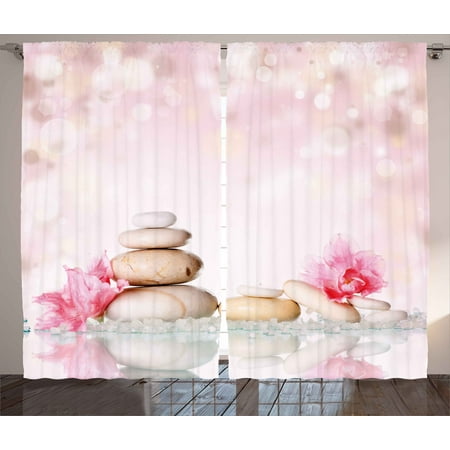 Casual Traditions 3 Light Spa Curtains 2 Panels Set, Bohemian Zen Stones and Soft Petals Therapy Tradition Chakra Yoga Asian Picture, Window Drapes for Living Room Bedroom, 108W X 84L Inches, Light Pink Peach, by Ambesonne ()