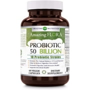 Amazing Flora Probiotic 10 Best Probiotics Strains 50 Billion 60 Veggie Capsules Supplement | Supports Better Digestive & Gut Health | Non-GMO | Gluten Free | Suitable for Vegetarians | Made in USA