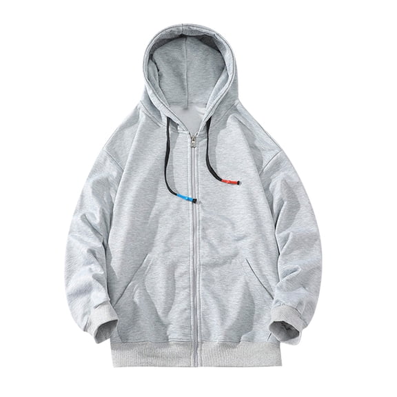 Lilgiuy Plus Size Sweatshirt for Men Fall Winter Solid Color Full Zip Trendy Drawstring Hoodie Sweatshirt with Pockets Outdoor Sports Clothes