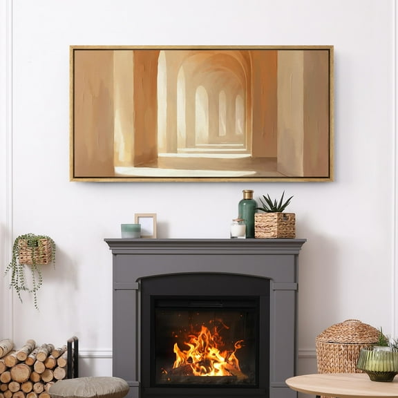 IDEA4WALL Extra Large Framed Canvas Print Wall Art Pastel Sunlit Archway Illustrations Warm Minimalist Architectural Wall Decorative Oversized Artwork Relax/Calm for Living Room - 60"x30"