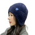 thumbnail image 2 of dianhelloya Warm hat Earflap Brimless Thick Warm Beanie Hat Women Winter Candy Color Riding Knitted Cap Costume Accessories Navy Blue, 2 of 8
